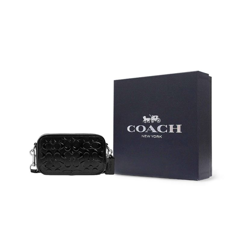 Coach Wyatt 19 Reißverschluss Abnehmbarer Schultergurt Lackleder Umhängetasche Kleine Damen Taschen Schwarz CV420-SVBK