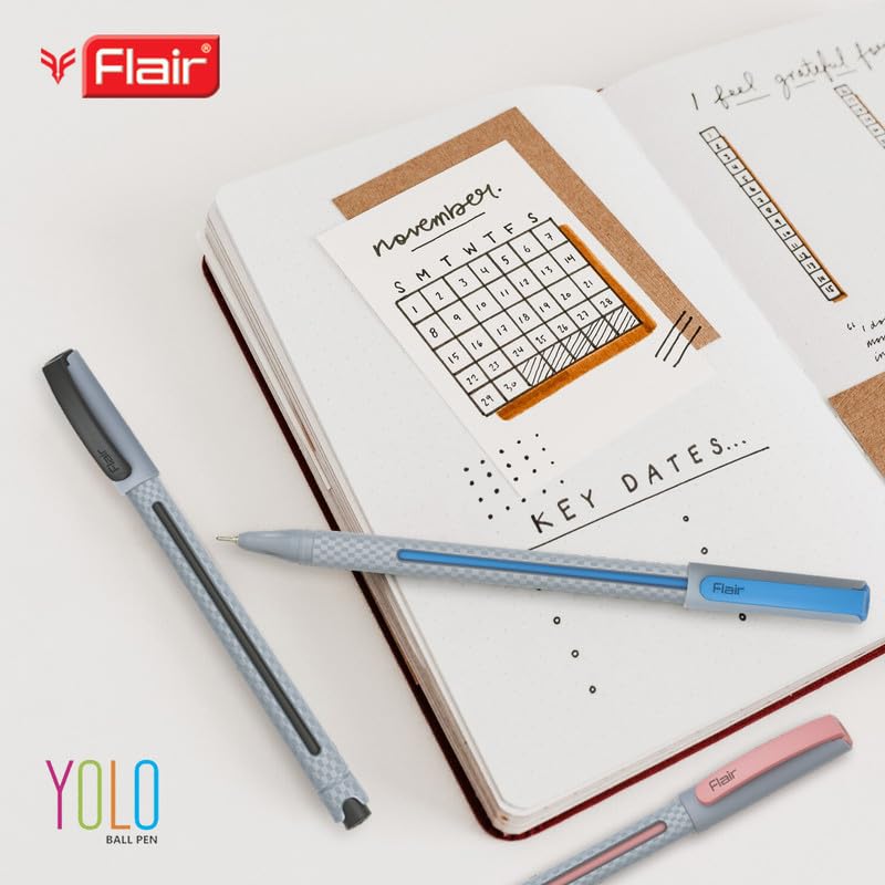 FLAIR Yolo 0.6mm Ball Pen Pack of 1 x 10 pen | Smooth Blue Ink Pens for Office, School & Home Writing