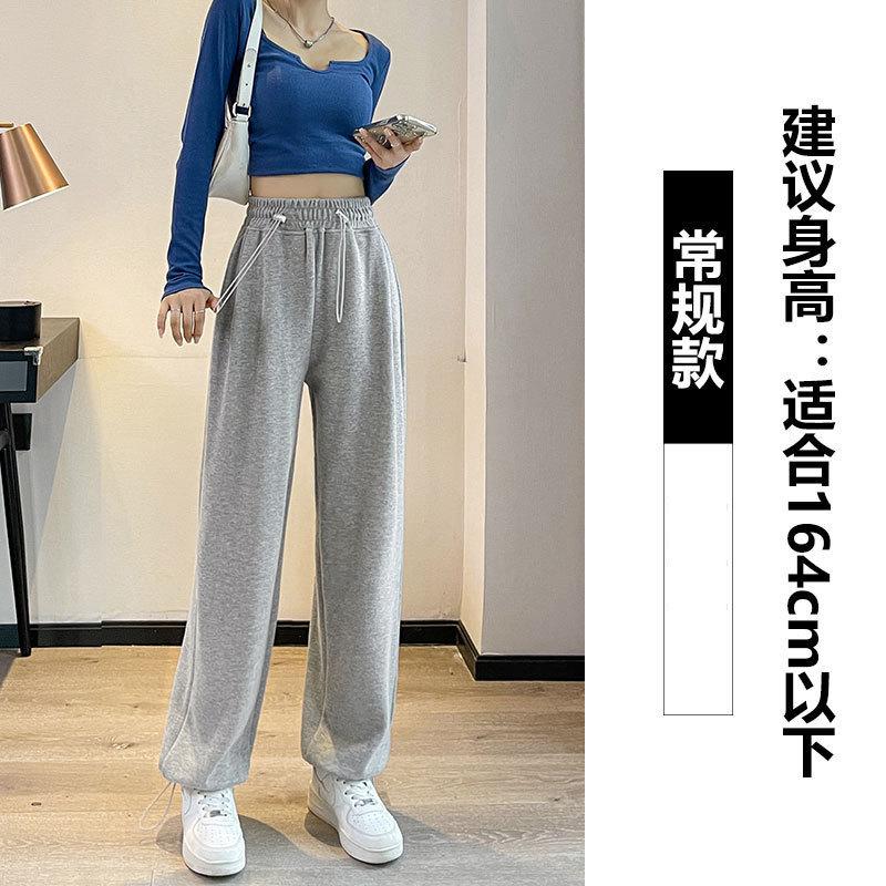 Gray-blue sweatpants women's autumn and winter loose straight-leg sweatpants high street pig's nose buckle drawstring wide-leg pants