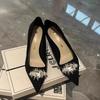 2025 New Rhinestone Buckle Slip Sneakers Autumn New Pointed Toe Shallow Mouth Non-slip High Heels