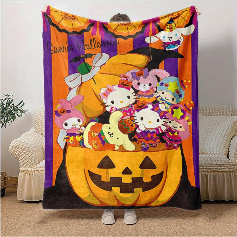 

1pc Hello Kitty and Friends Halloween Adventure Blanket, Soft Throw for Home Decor, Gift Idea, Suitable for All Seasons, Living Room, Travel, Camping, 130x150cm