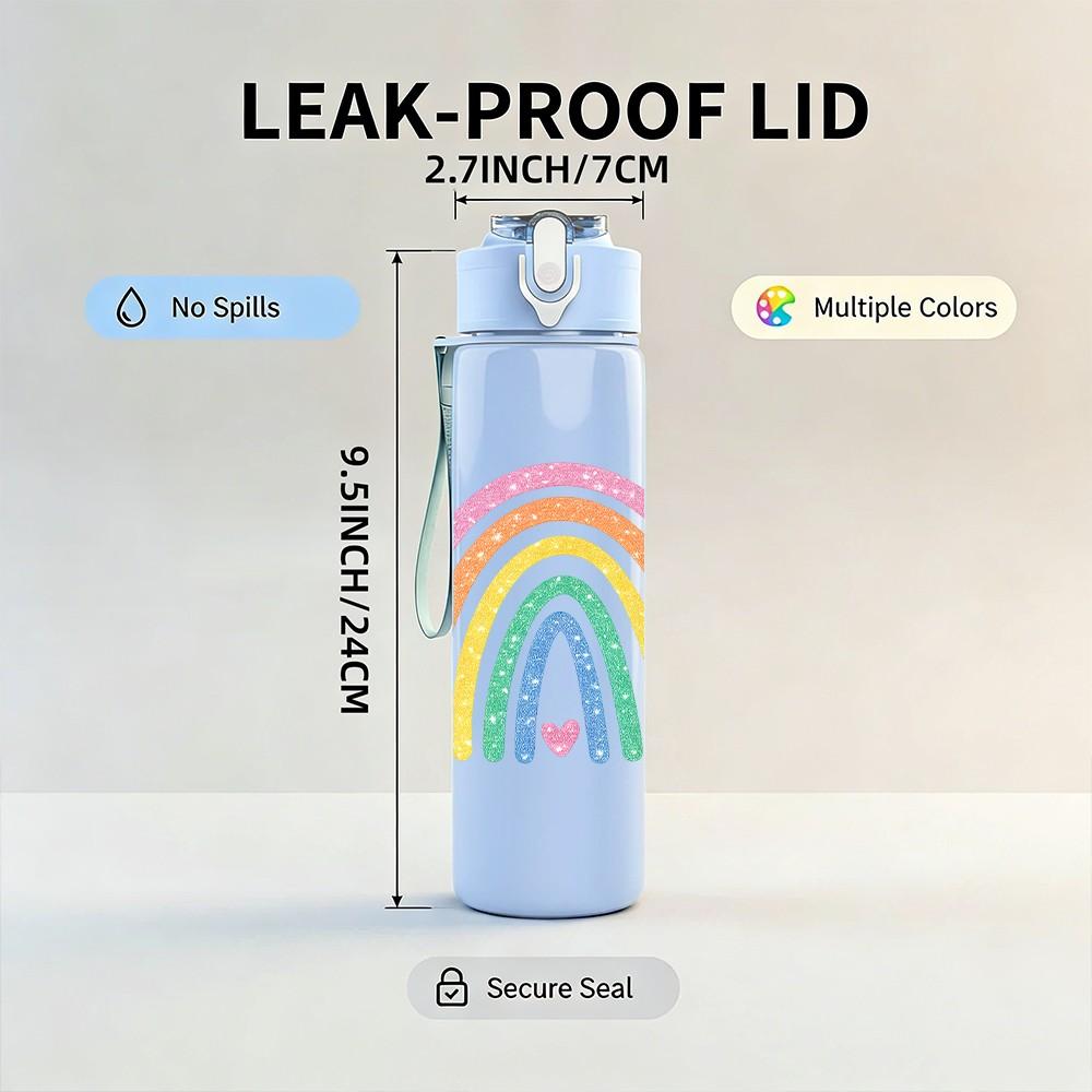 1PC Soft Pastel Rainbow Sky Print 750ml Color Plastic Sports Water Bottle Leakproof Flip Straw Lid Suitable for Sports Office Home Use