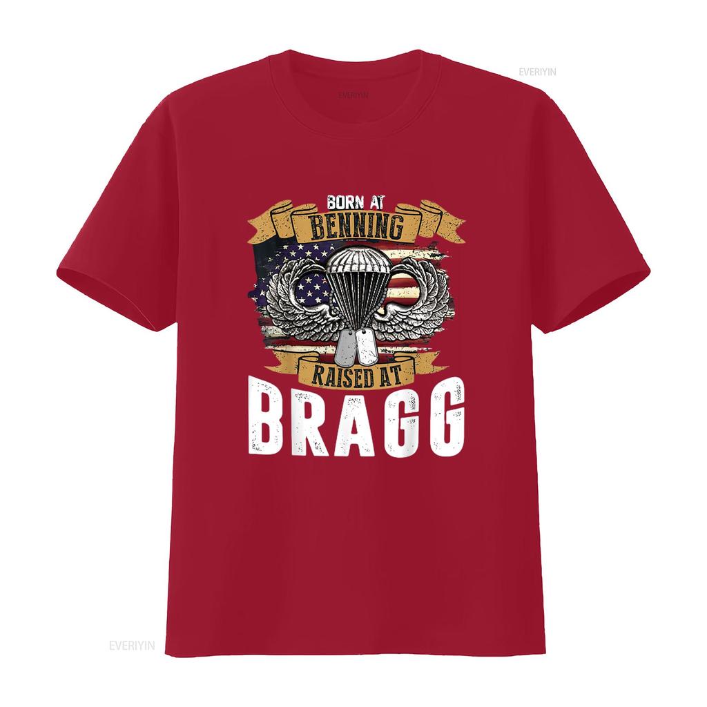 Mens Born At Ft Benning Raised Fort Bragg Airborne Veterans T Shirt Black X Large vintage Washed Comfortable homme fashion