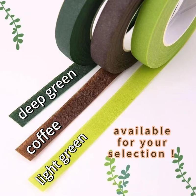 1-12Rolls Green Bouquet Floral Tape Self-adhesive Stamen Wrapping Paper Tape DIY Flower Decor for Florist Wedding Party Supplies