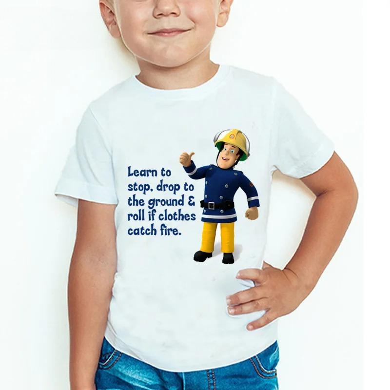 Enfants dessin animé pompier Sam imprimé été Casual confortable coton col rond t shirt à manches courtes