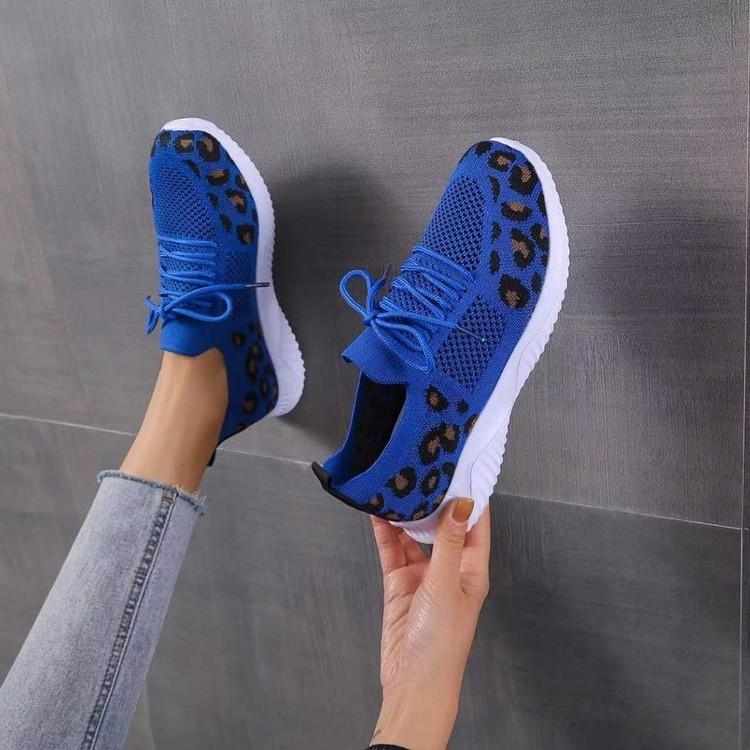 Large Size Casual Sports Shoes Autumn New Leopard Print Round Head Strap Flat Bottom Comfortable Mesh Shoes