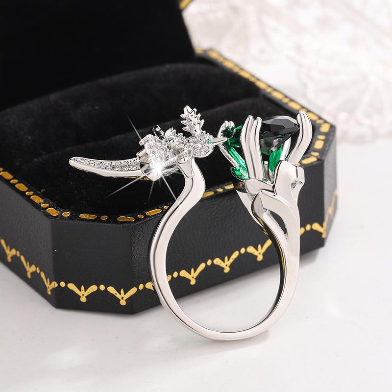 

Women s Fashion Color Zircon Pink/blue/Yellow Shiny Zircon Hummingbird Shape Ring 925 Silver Plated Fashion Jewelry Gift