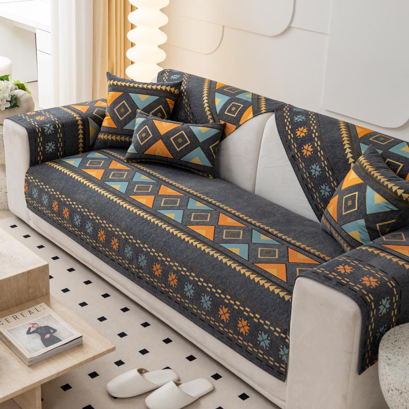 Bohemian Style Sofa Mat, All-season Universal, Anti Slip, Scratch Resistant, Pet Friendly 1/2/3/4 Sofa Protective Cover