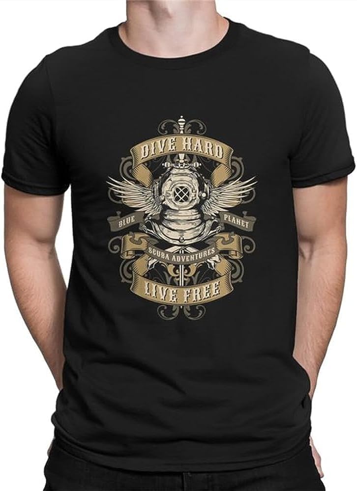 Dive Hard Live Die Hard Diver Men T Shirt Dive Scuba Diving Casual Tees Short Sleeve Crew Neck T-Shirt Black 4XL чёрный