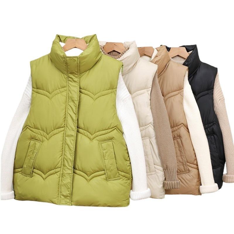 Autumn and winter new stand-up collar down cotton vest women's design sense niche warm vest jacket cotton vest