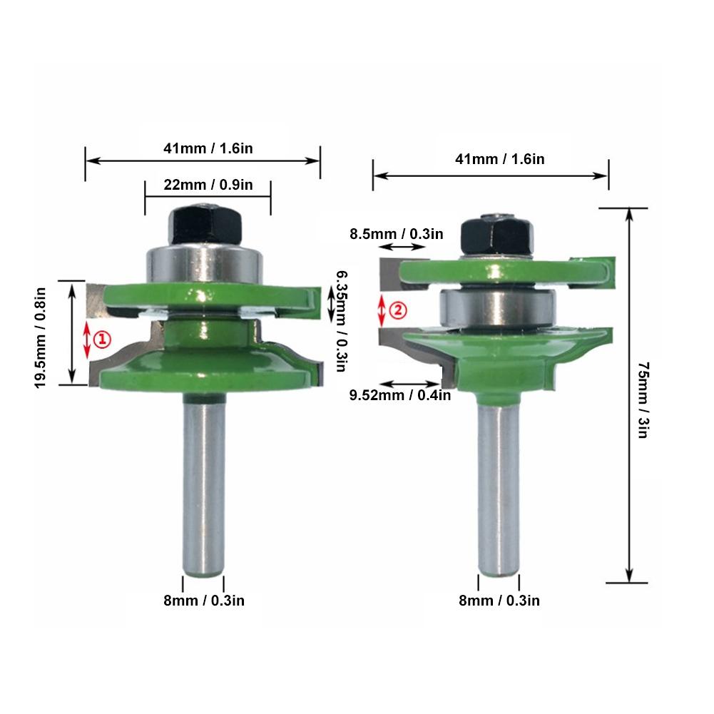 3 Stück 8mm Schaft Fräserbohrer Set T-Form Holzfräser Einstellbares Schrankbit Set(3 Stück Tür