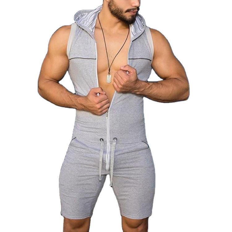 Men's New Casual Jumpsuit Men's Hooded Outerwear Sporty Sexy Jumpsuit