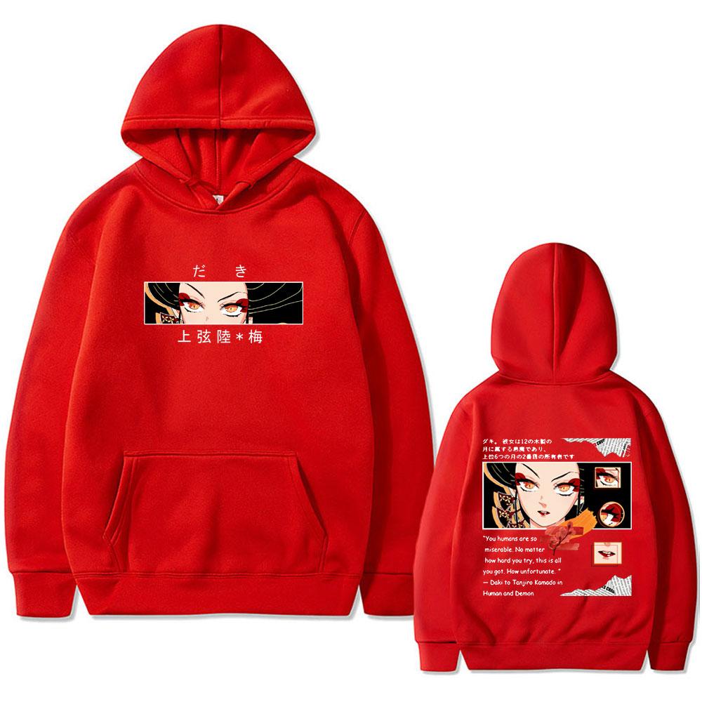 Anime Demon Slayer Daki Eyes Graphic Hoodie Male Fashion Casual Fleece Pullover Hoodies Men's Women's Vintage Streetwear