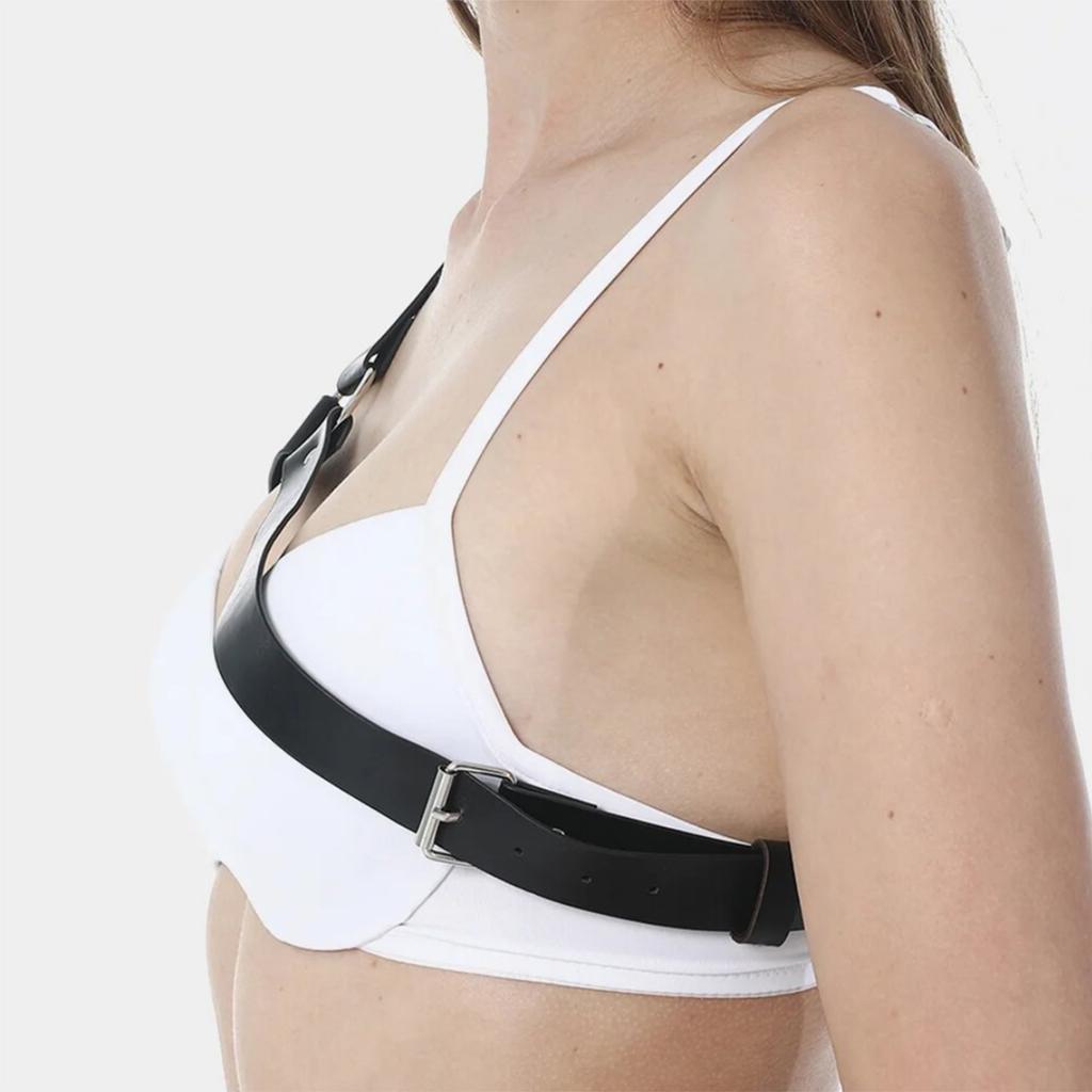 Adjustable Leather Body Belt For Women, Metal O-Ring Decoration, Gothic Punk Style, Waist Harness For Dresses, Nightclub, Rave
