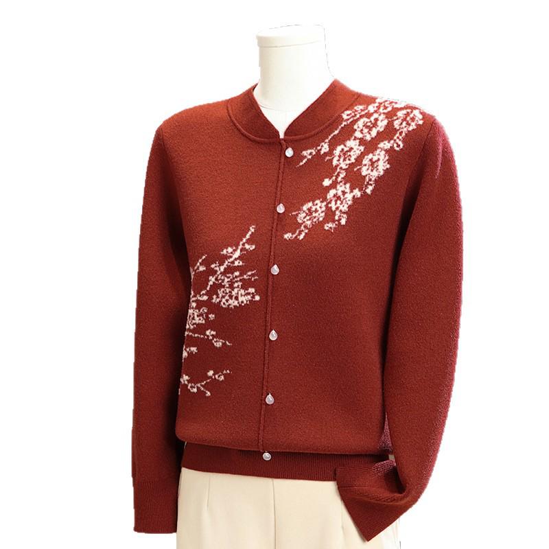 Velvet Qipao Collar Sweater for Middle-Aged & Elderly - Winter One-Piece Stylish Top with Thickened Base Layer.