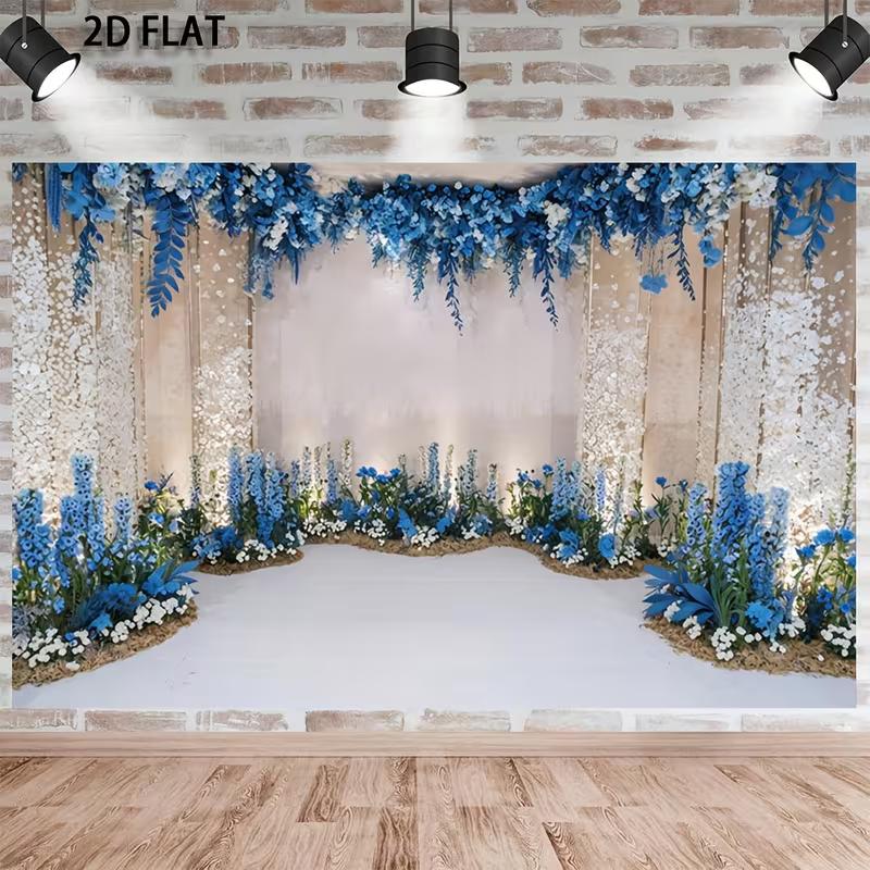 2D Flat Blue & White Floral Wedding Banner Elegant Blue Flower Arch Backdrop for Wedding Photoshoot