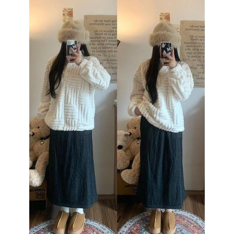 

Export Como * Cream Bear Plush Thick Warm Half Turtleneck Cashmere Hoodie C693 Cream L