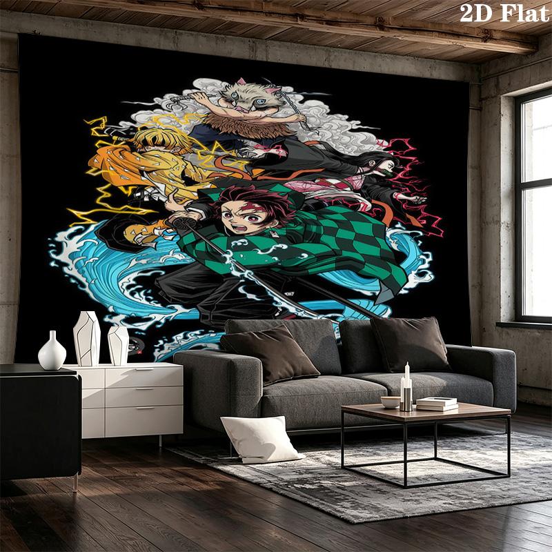 Demon Slayer Kimetsu No Yaiba Wall Tapestry Aesthetic Wall Hanging Printed Fabric Blanket Decorative Tapestries for Bedroom Living Room Home Decor