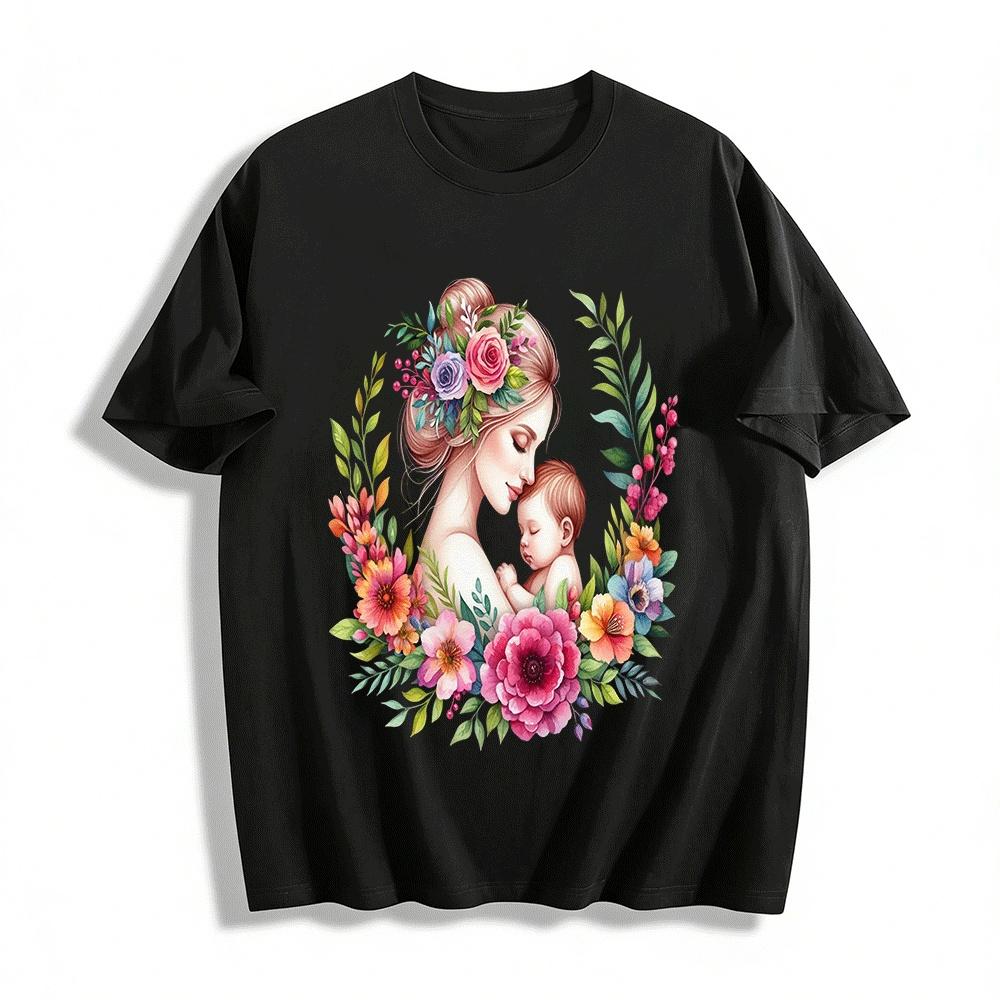 Mother And Baby Floral Print Casual Adult T-Shirt Pure cotton T-shirt XXS