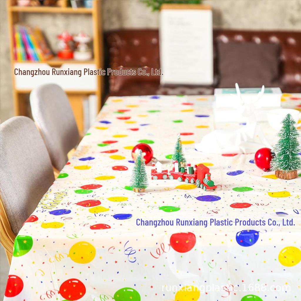 Disposable PEVA Cartoon Balloon Tablecloth - Oil-Proof, Thickened for Birthdays & Kindergarten Parties
