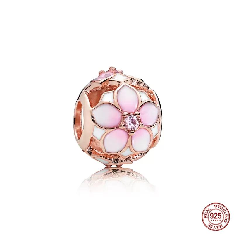 Fit Original  Charm Bracelet Rose Gold Series Sparkling Leaf Heart Beads Hot Air Balloon S925 Sterling Silver DIY Jewelry