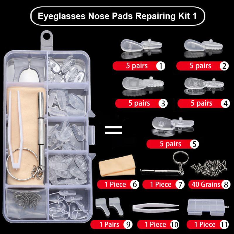 KAMMPT Common Oval Silicone Glasses Nose Pads Repairing Kit Metal Core Soft Screw-in Eyeglasses Nose Brackets Replacement Kits
