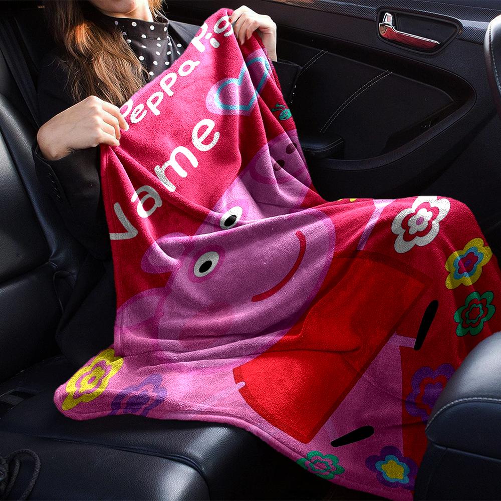 Custom Name Peppa Pig Theme Printed Blanket - Perfect for Couch, Bed, Travel & Outdoor Use | Machine Washable, Cozy & Durable.