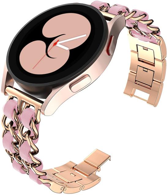 20mm 22mm Band for Samsung Galaxy Watch 4/classic/5/6/7/FE/active 2 Leather+Metal Link bracelet correa watch 5 Pro 45mm Strap