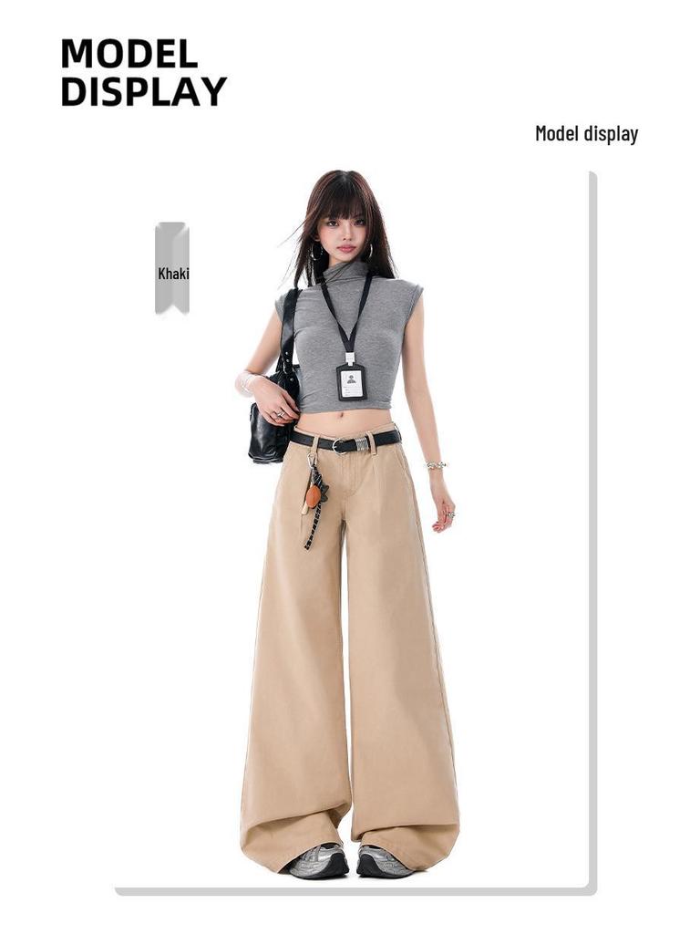 2026 Spring/Summer Women's Casual Washed Pleated Wide-Leg Low-Waist Slimming Jeans
