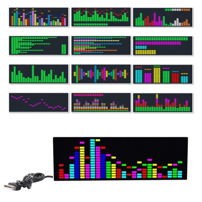 LED Music Spectrum Display USB Powered RGB Colorful Voice Controlled Rhythm Light With Electronic Clock Function