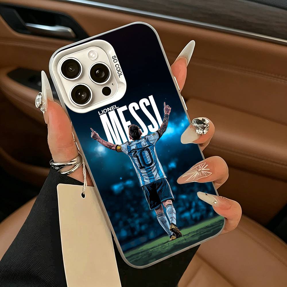 GOAT Fußballspieler M-messi Handyhülle für iPhone 17,16,15,14,13,12,11 Plus,Pro Max,XS,weiße silberne Handyhülle