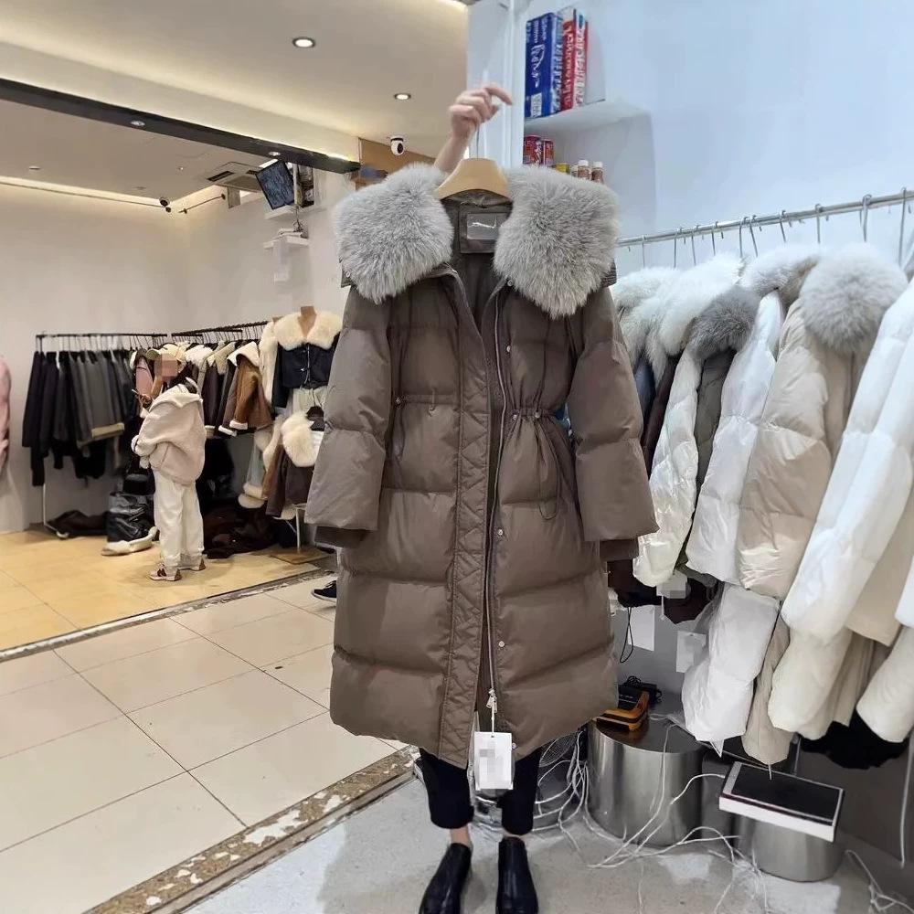 Fox hair down jacket women's medium and long winter new waist and thin knee thickened coat