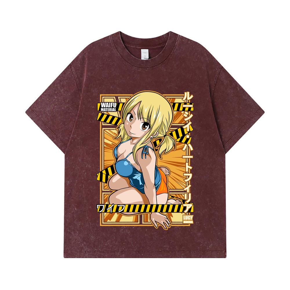 275 GSM Washed T-shirts 100% Cotton Fairy Tail V1 Lucy Waifu Print Unisex Heavy Cotton T Shirt