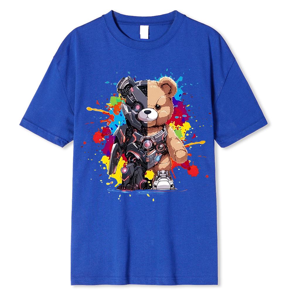 Mech Warrior Bear Printing Women T-Shirt Creativity Casual Tee Shirts Street Hip Hop Short Sleeve Basic All-Match Tide Tshirts