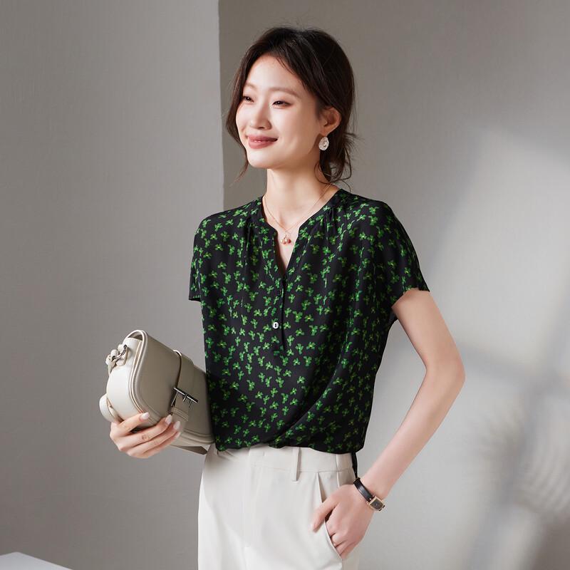 

SOFSIL 2026 Летняя шелковая рубашка с коротким рукавом и принтом L