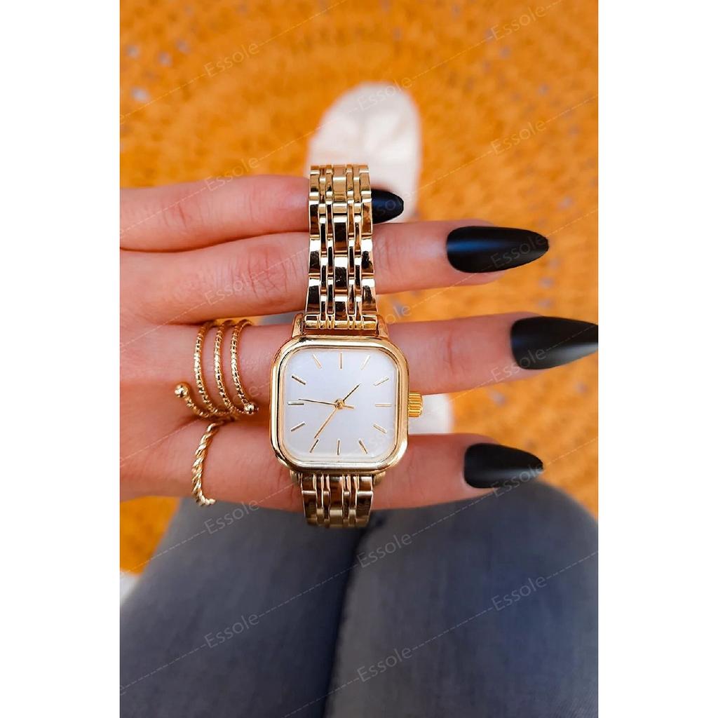 Damen-Armbanduhr im Retro-Stil mit quadratischem Zifferblatt