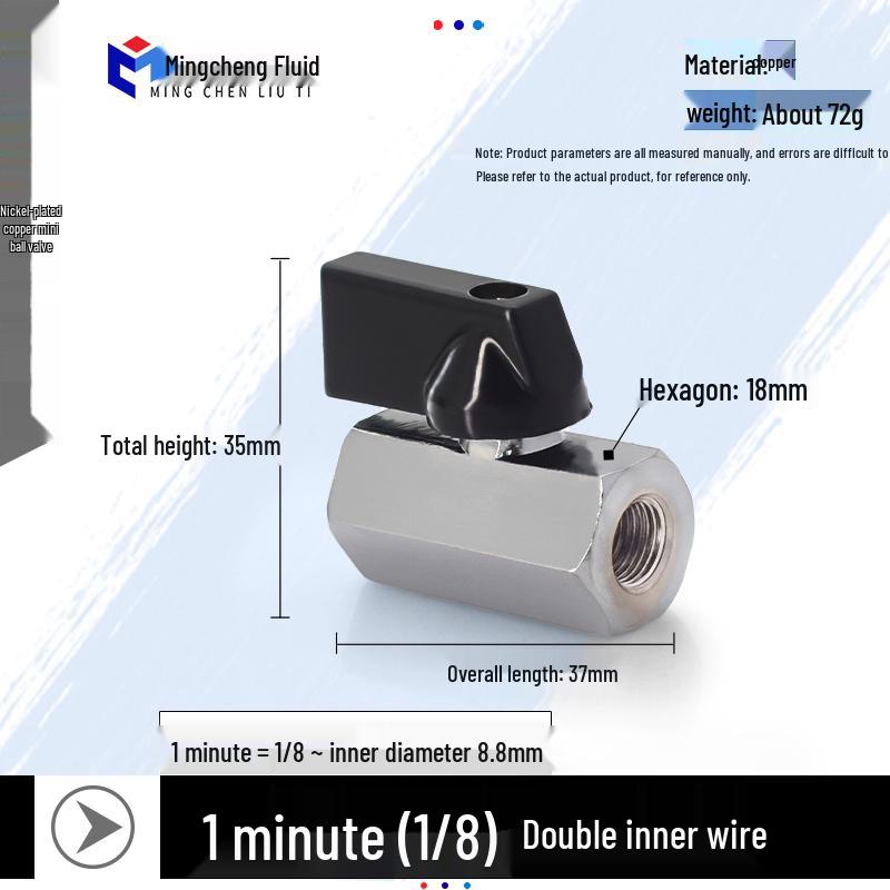 Compact Ball Valve with Double Male/Female Thread, Sizes 1/4", 3/8", 1/2", Pneumatic Polished Electroplated Switch Valve Accessory.