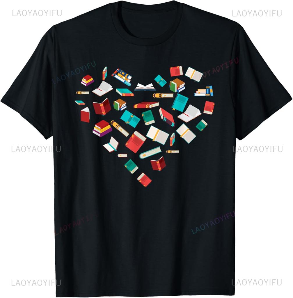Library Books Heart Bookworm Valentines Day Gift Reading TShirt Custom Printed Graphic T Shirts Vintage T Shirt Ropa Hombre