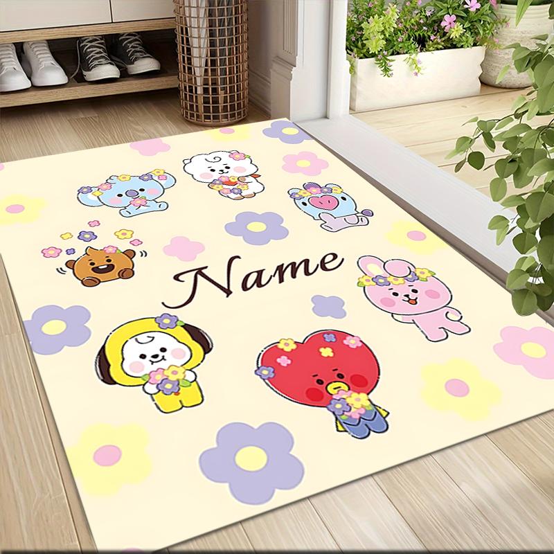 Custom Name BT21 Character Collection Carpet Rug Customizable Soft Washable Anti-Slip Home Living Room Sofa Mats Personalized Rug. 0909139