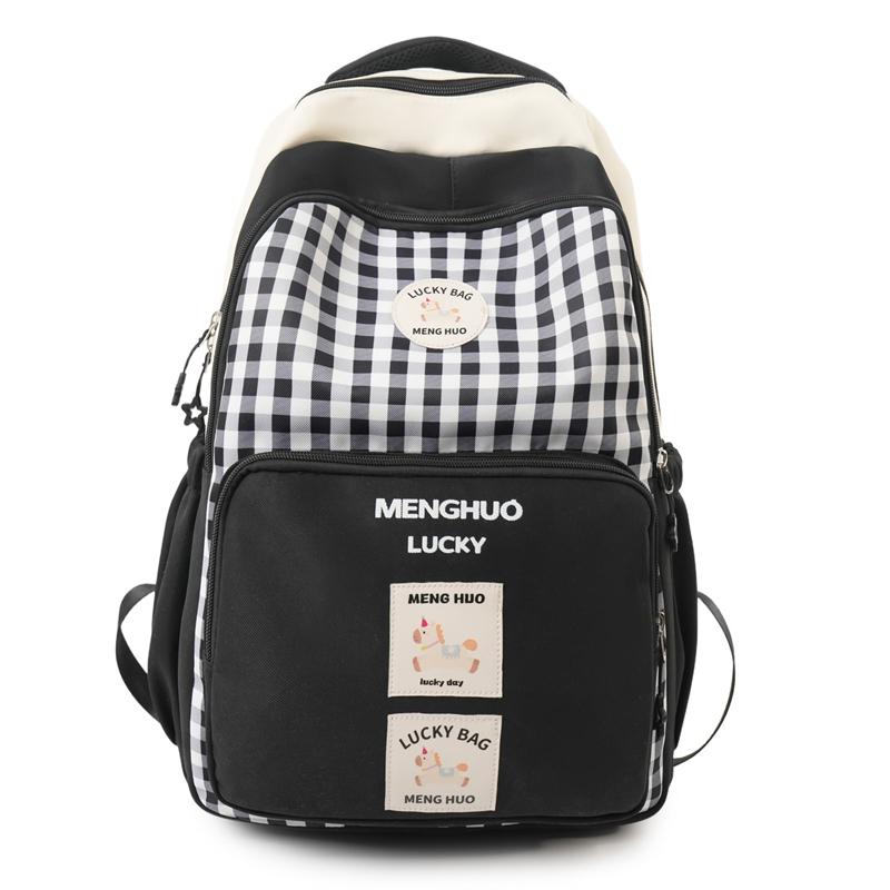 Cartoon Plaid Backpack Women s Large Capacity Backpack Commuter Student Schoolbag чёрный