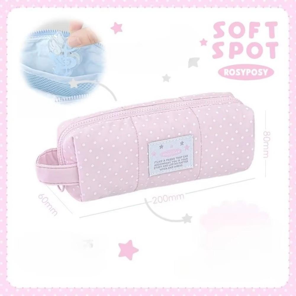 Multi-functional Polka Dot Pen Bag Zipper Hand-held Student Pencil Case Large Capacity Cosmetic Pouch Students Supplies