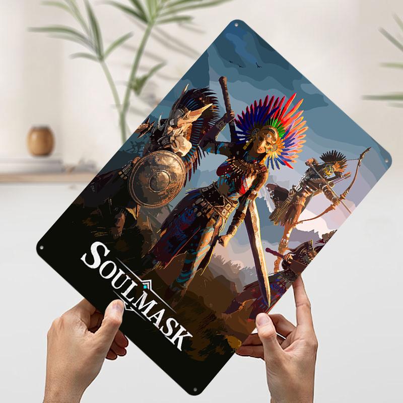 Soulmask Game Warriors Tin Plaque Poster Customized Wall Art Retro Vintage Metal Signs for Man Cave Coffee Bar Accessories Decor