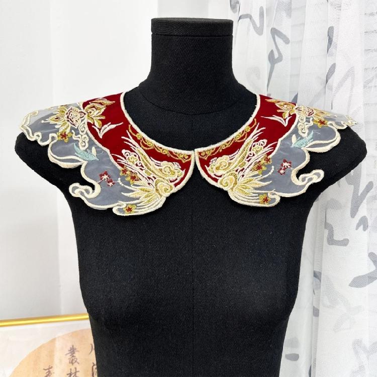 Floral Laple Shawl for Lady Girl Shawl Collar Pearls Studded Embroidered Collar