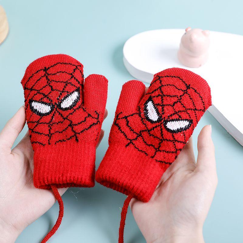 Winter Children s Gloves Cartoon Spider Man Neck Gloves Warm and Thickened Cold Proof Gloves Winter Gifts for Children красный