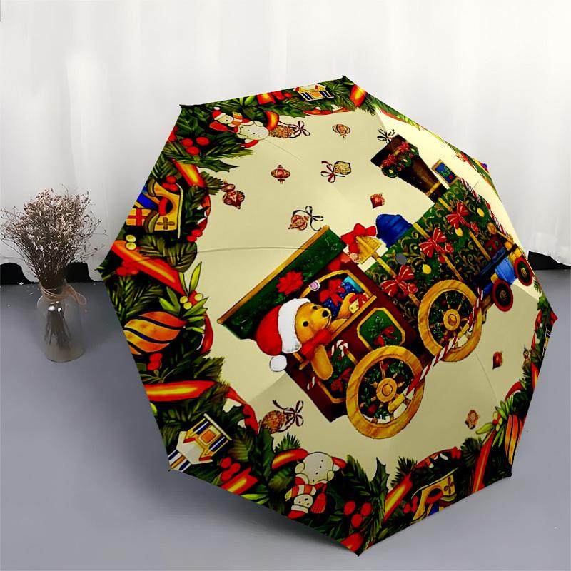 1 Stück Weihnachts-Zug Automatischer Öffnungs-Faltregenschirm - 8 Speichen Eisenrahmen, Outdoor, Festliches Geschenk für Fans, Reisende, Tägliche Nutzung.SS090