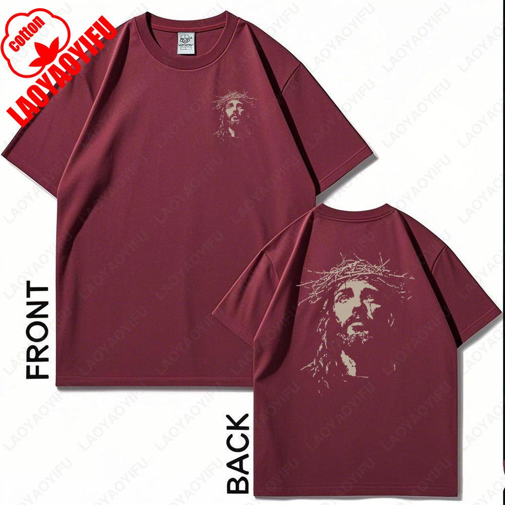 Jesus Vintage Face Graphic Tshirt Christian Religious O-neck Cotton Tee Men Women Gothic Rock Streetwear Aesthetic Harajuku Tops