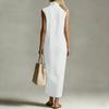 Women's Color Sleeveless Zipper Stand Up Collar Fashionable Slit Casual Dress