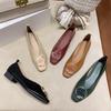 Fashion Shallow Mouth Single Shoes Women's 2024 New Retro Buckle Low Heel Flat Shoes Square Headed Soft Leather Mary Jane Shoes