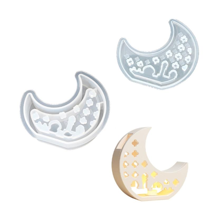 House Moon Shape Silicone Molds for Epoxy Resin Candle Holder Tealight Holder Home Decoration Gypsum Silicone Molds