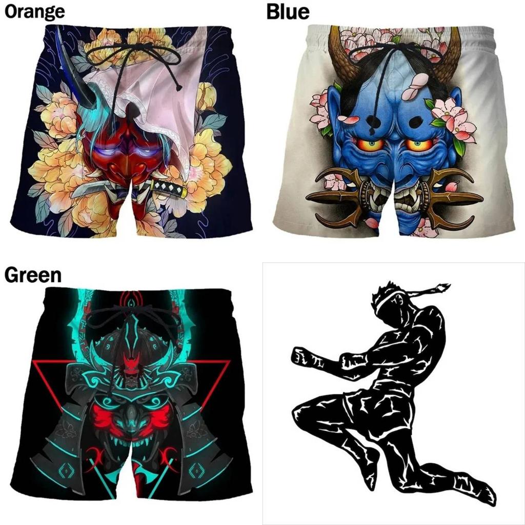 Vintage Japanese Samurai Ghost Mask Boxing Muay Thai Kickboxing Shorts Pants 3D Print Training Unisex Men Women Quick Dry Fitness Gym Sport Workout